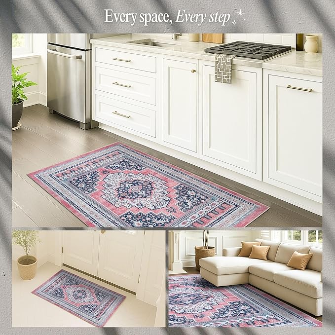 Fame Rugs Turkish Rug. Washable Vintage Oriental Antique Inspired Traditional Doormat Small Modern Area Rugs Luxury Entryway Entry Bedroom Bathroom Kitchen (399TN, 7'5 x 9'9)