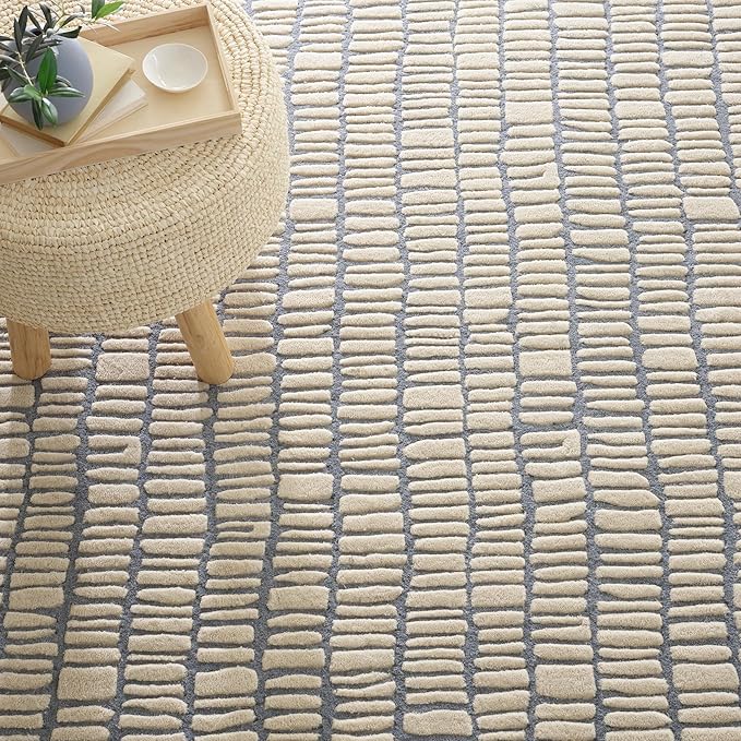 Dash and Albert Roark Pewter Blue Hand Tufted Wool Rug, 3 X 5 Feet, Blue/Ivory Geometric Pattern - Premium Luxury Hotel Quality Soft Breathable Hypoallergenic Machine Washable Easy Care All Season