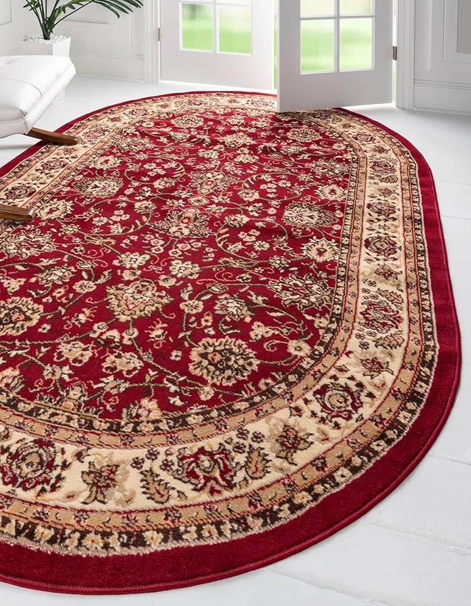 Unique Loom Sialk Hill Collection Area Rug - Washington (5' x 8' Oval Burgundy/Cream)