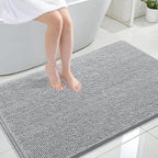 OLANLY Bathroom Rugs 47x32, Extra Soft Absorbent Chenille Bath Rugs, Rubber Backing Quick Dry, Machine Washable Bath Mats for Bathroom Floor, Tub and Shower, Home Decor Accessories, Light Grey