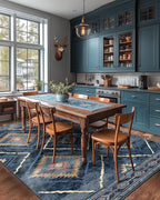 Area Rug 5x7 Rug Machine Washable Non-Slip Low Pile Print Pattern Western Rug for Living Room Bedroom Entryway Tribal Series -Darkblue