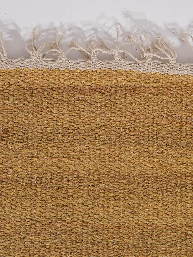 Rugsotic Carpets Hand Woven Flat Weave Kilim Wool 4'x6' Area Rug Solid Gold D00111