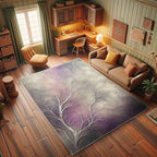 Ambesonne Branches Decorative Rug, Modern Abstract Concept Dreamy Clouds Back Leafless Tree Silhouette, Quality Carpet for Bedroom Dorm and Living Room, 4' X 5' 5", Pale Purple Grey Mauve