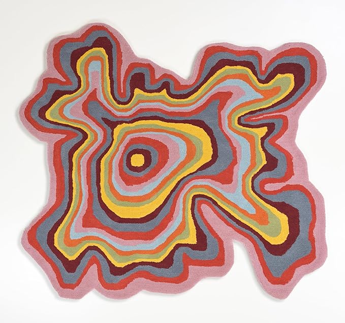 Irregular Shaped Handmade Wool Rug | Modern Colourful Stripe Premium Area Rug Perfect for Home Decor (IR-D, 8x8 ft)