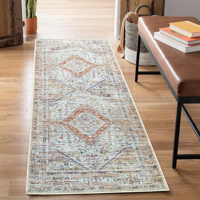 Bloom Rugs Washable Non-Slip 10 ft Runner - Peach/Beige Traditional Runner for Entryway, Hallway, Bathroom, and Kitchen - Exact Size: 2.5' x 10'