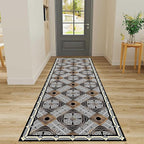 Classic Geometric Runner Rug, 1.3x7ft, Greek Key Print Runners Rugs, Vintage Moroccan Checkered Carpet, Cozy Short Pile No Crease Farmhouse Rugs for Living Room Laundry