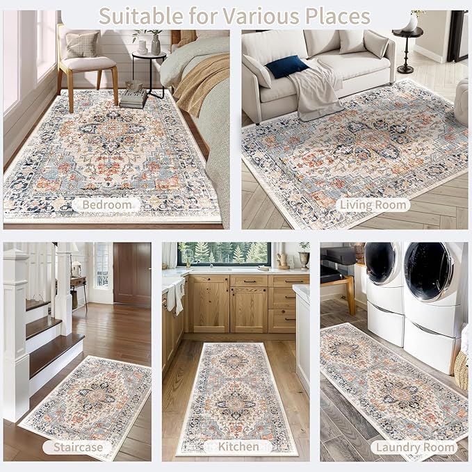 Enkor Runner Rug for Hallway, 2.6x10.5 Washable Soft Non Slip Floor Rug for Kitchen, Modern Mat for Living Room Bedroom Entryway Orange & Black