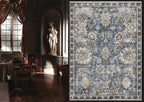 RUGSURE Washable Area Rugs - Stain & Water Resistant Non-Slip Backing - Pet & Child Friendly Vintage Tribal Design in Navy with Beige, Brown & Gold Accents - Ideal for Living Room (8' x 10')