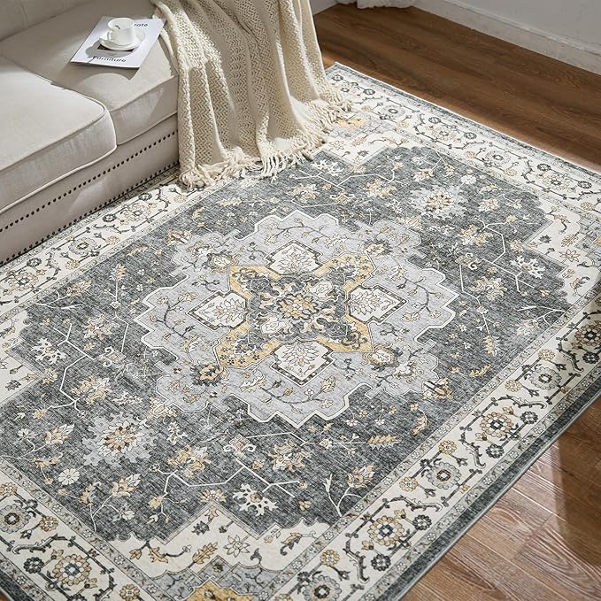 jinchan Area Rug 2x3 Vintage Entryway Rug Washable Boho Indoor Doormat Floral Medallion Small Door Mat Non Slip Retro Soft Thin Classic Carpet for Kitchen Bathroom Bedroom Grey