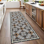 Classic Geometric Runner Rug, 2.6x10ft, Greek Key Print Runners Rugs, Vintage Moroccan Checkered Carpet, Cozy Short Pile No Crease Farmhouse Rugs for Living Room Laundry