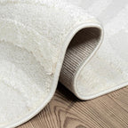 Abani Nomad Cream Tone-on-Tone Area Rug 4' x 6' for Living Room, Bedroom - Linear Curves Pattern - Durable & Easy to Clean