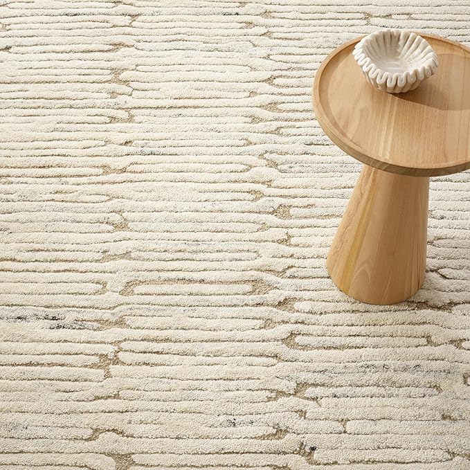 Dash & Albert Malone Oatmeal Hand Tufted Wool Rug, 4 X 6 Feet, Neutral Graphic Pattern - Premium Luxury Hotel Quality Soft Breathable Hypoallergenic Machine Washable Easy Care All Season