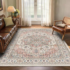 6x9 Area Rugs for Living Room Ultra-Soft Washable Rug Vintage Distressed Boho Area Rug, Non-Slip Retro Print Low Pile Stain Resistant Carpet for Bedroom Dining Room Kitchen Office