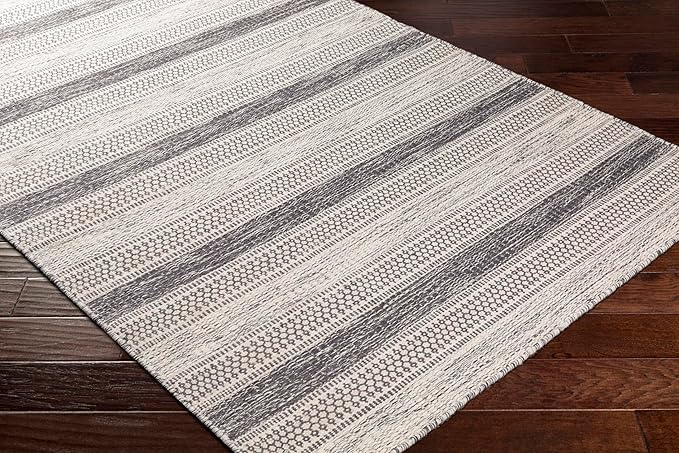 Mark&Day Wool Rugs, 5x7 Marvelle Global Medium Gray Area Rug, Black Ivory Carpet for Living Room, Bedroom or Kitchen (5' x 7'6")