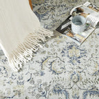 jinchan Kalen Runner Rug 3x7 Washable Hallway Rug Vintage Runner Indoor Floor Cover Thin Retro Distressed Floral Country Non Slip Carpet for Entryway Bathroom Kitchen Bedroom Living Room Stairway Blue