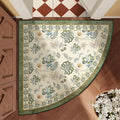 jinchan Elora Floral Corner Rug for Entryway Washable Kitchen Rug Vintage Romance Design Non Slip Quarter Circle Lightweight Low-Pile Throw Carpet for Playroom Reading Nook, 4ft Radius, Green/Beige