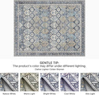 Bavni Washable Rug 6x9 Area Rug for Living Room Bedroom Dining, Washable Vintage Print Carpet, Ultra-Thin Chenille Low Pile Lightweight Rug with Non Slip Backing, Blue