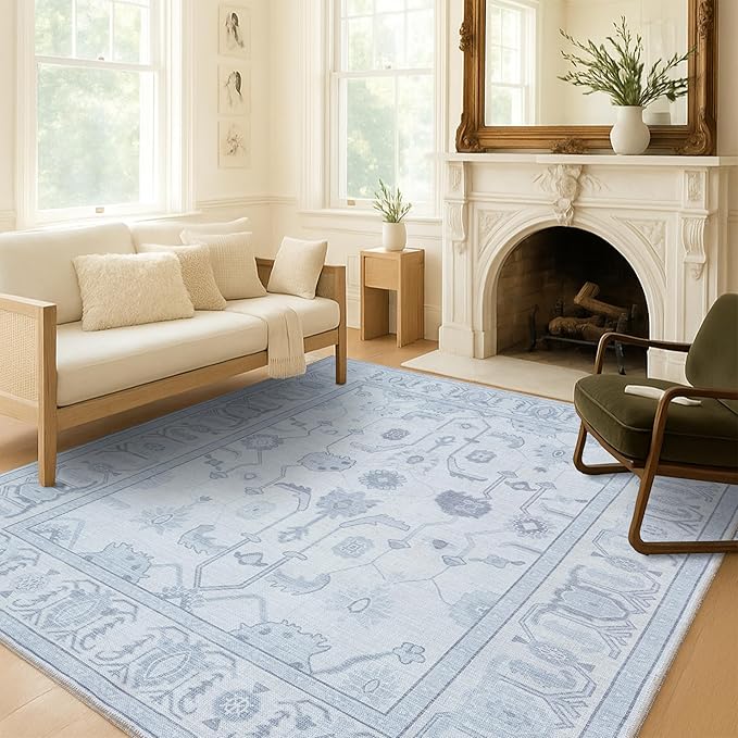 Fame Living Beige Oushak Runner Rug, Modern Runners, Vintage, Turkish, Eclectic, Floral, Pastel, Washable, Runner for Hallway, Kitchen, Bedroom, Bathroom, 2'5"x9'8"