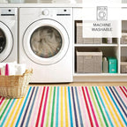 Dash and Albert Rainbow Machine Washable Area Rug - 5' x 8' Multicolor Stripe Washable Accent Rug - Durable, High Traffic Areas Kitchen, Mudroom, Hallways