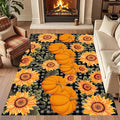 Autumn Style Area Carpet, 4x6ft, Checkered with Sunflower and Pumpkin Fall Harvest Large Flower Rug, Fluffy Short Pile Rubber Backed Farmhouse Door Mat for Study Room Front Door