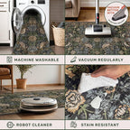10 ft Long Vintage Runner Rugs for Hallways - 3x10 Wide Kitchen Runners, Entryway Rug, with Flowers and Leaves, Washable Non Slip Low Pile