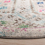 SAFAVIEH Madison Collection Area Rug - 6'7" Round, Grey & Yellow, Boho Diamond Distressed Design, Non-Shedding & Easy Care, Ideal for High Traffic Areas in Living Room, Bedroom (MAD418F)
