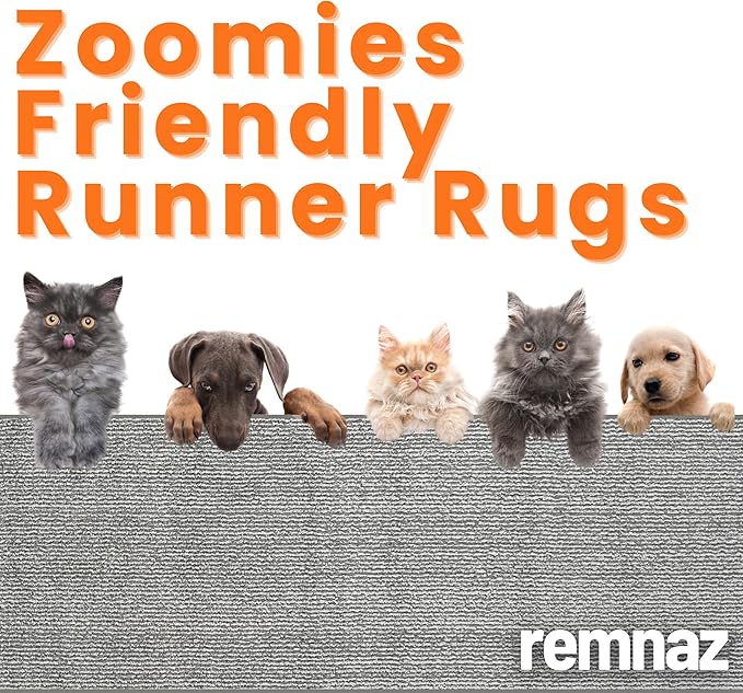 25ft Custom Size Runner Rug by The Foot for Long Hallways - Striped Grey | Non-Slip & Washable | No-Fray Edge Finished