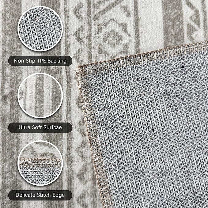 RUGSURE Washable Area Rugs 4' x 6' - 1/6 Thick - Moroccan-Inspired -Stain & Water Resistant Non-Slip - Resistant Rug for Living Room, Bedroom, Nursery, Pet & Child Friendly (Grey)