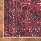 Bloom Rugs Washable Non-Slip 4' x 6' Rug - Dark Red Traditional Bordered Area Rug for Living Room, Bedroom, Dining Room, and Kitchen - Exact Size: 4' x 6'