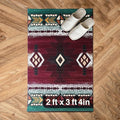 YHSF South West Native American Area Rug C318 - Easy Clean, Thick, Soft, Durable Native Tribal American Indian Inspired Rug for Bedroom/Living Room and More - Burgundy, 2 Feet x 3 Feet 4 Inches