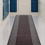 Custom Made Runner Rug for Kitchen Foyer Hallway Entry Choose Your Length 26 Inch Wide Geometric Checkered Design Brown Color (27 feet x 26 inch)