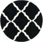 SAFAVIEH Dallas Shag Collection Area Rug - 6' Round, Black & Ivory, Trellis Design, Non-Shedding & Easy Care, 1.5-inch Thick Ideal for High Traffic Areas in Living Room, Bedroom (SGD257Z)