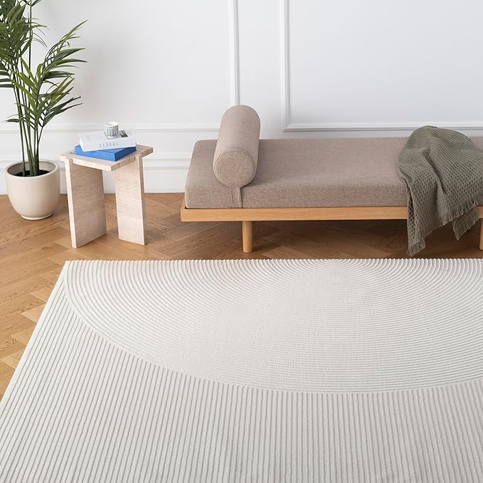 Revival Rugs Record 9'2"x12'2" Washable Area Rug for Living Room Bedroom - 100% Recycled Oeko-TEX Certified, Medium Pile, Beige, Cream