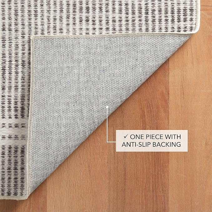 Dash and Albert Malta Grey Machine Washable Area Rug - 3' x 5' Grey Stripe Washable Accent Rug - Durable, High Traffic Areas Kitchen, Mudroom, Hallways