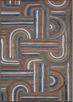 CAMILSON Indoor Outdoor Rug, Brown 8x10 Geometric Arch Striped Area Rugs for Patio and Home Areas, Easy-Cleaning Non-Shedding Living Room, Garden and Deck Washable Outside Carpet (8 x 10)