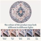 Tangsoo Vintage Round Rug 5ft,Washable Circle Rug, Non Slip Boho Round Area Rug, Low Pile Circular Rugs, Round Carpet for Bedroom,Livingroom,Nursery,Dorm,Office,Blue/Orange