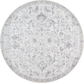 jinchan Kalen Round Rug 8ft Area Rug Washable Vintage Indoor Retro Floor Cover Distressed Gray Floral 8' Round Circle Boho Non Slip Thin Carpet for Living Room Dining Room Bedroom Kitchen Grey