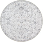 jinchan Kalen Round Rug 8ft Area Rug Washable Vintage Indoor Retro Floor Cover Distressed Gray Floral 8' Round Circle Boho Non Slip Thin Carpet for Living Room Dining Room Bedroom Kitchen Grey