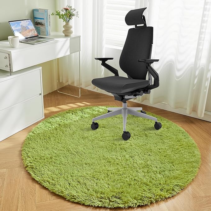 Andency Grass Green Round Area Rug for Bedroom, Soft Shag Circle Rug 6x6 for Room, Fluffy Faux Fur Carpet for Home Decor, Circular Fuzzy Plush Rug for Living Room, Playroom
