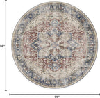 RUGGABLE Washable Vintage Area Rug – Kamran Royal Blue 8 ft Round, Stain-Resistant, Non-Slip – Large Machine Washable Rugs for Living Room, Bedroom, Hallway, Entryway & Office–with Standard Pad