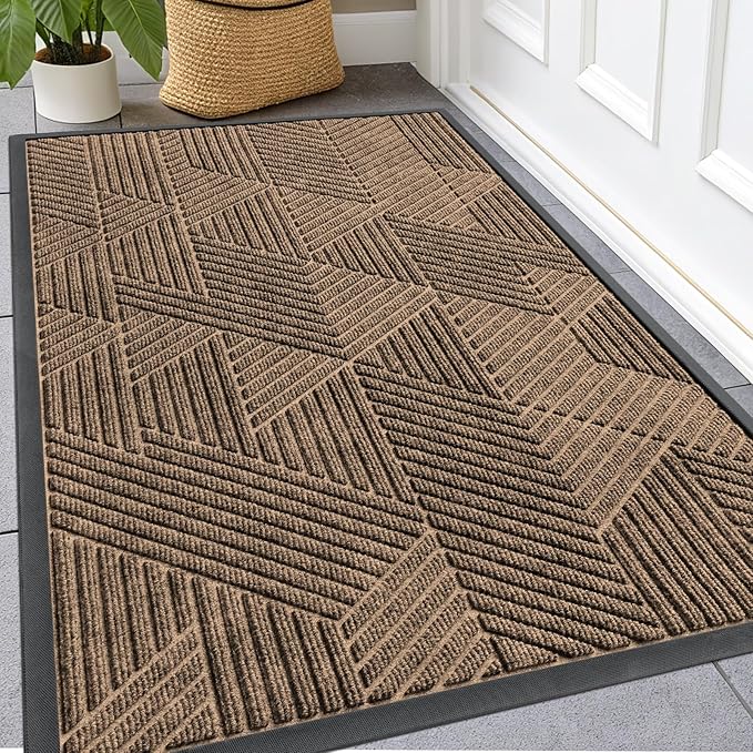Kitinjoy Front Door Mat Outside Entrance, Sturdy Natural Dirt Trapper, Heavy Duty Rubber Doormat, Low Profile Non-Slip Backing, Easy Clean Floor Mat for Indoor Outdoor Entry, 47X23 Inch, Brown
