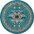 Unique Loom Taftan Collection Border Geometric Tribal Inspired Design Area Rug (8' 0 x 8' 0 Round, Turquoise/ Gray)