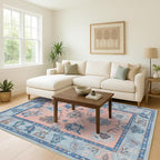 Fame Living Modern Oushak Rug, Vintage, Turkish, Eclectic, Floral, Pastel, Washable, Extra Large Area Rugs for Living Room, Dining, Bedroom, Lounge, 9'x12'