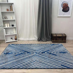 Alfa Rich 4x6 Geometric Navy Blue Off White Washable Area Rugs for Living Room Bedroom Cotton Rug