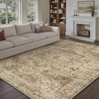 Brown Multi Area Rug 8x10 Vintage Washable Distressed Living Room Carpet Large Indoor Non Slip Traditional Medallion Retro Low Pile Accent Throw Rug Bedroom Kitchen Office Dining Room