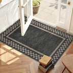 Small Area Rug 2x3 Modern Checkered Entry Rug Solid Color Scalloped Kitchen Rugs Washable Bedroom Doormat Non Slip Stain Resistant Bordered Throw Carpet for Living Room Nursery Laundry, Black