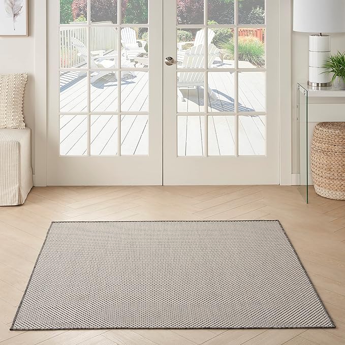 Nourison Home Courtyard Ivory Charcoal 4' x Square Area Rug - Easy Clean, Non Shedding, Bed Room, Living Room, Dining Room, Kitchen (4' x Square)
