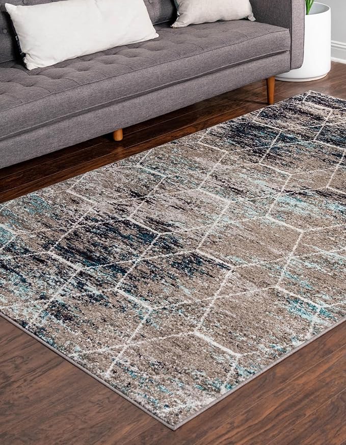 Unique Loom Trellis Frieze Collection Area Rug - Geometric (2' x 3', Blue Multi/ Ivory)