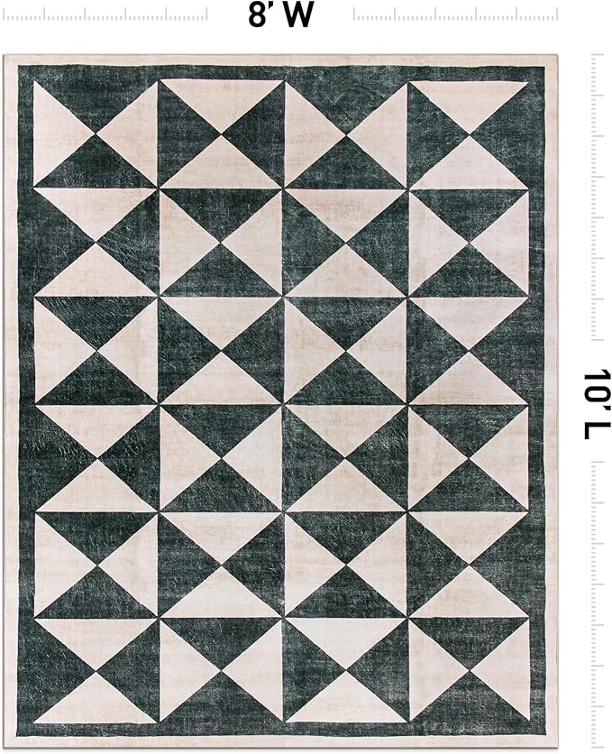 Rugshop Geometric Diamond Washable Non Slip Area Rug 8' x 10' Cream