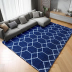 ONASAR Area Rugs for Bedroom Living Room, Washable 4x6 Fluffy Navy Blue and White Throw Rug for Home Decor, Geometric Soft Shaggy Plush Floor Carpet for Kids Girls Boys Teen Nursery Dorm Office